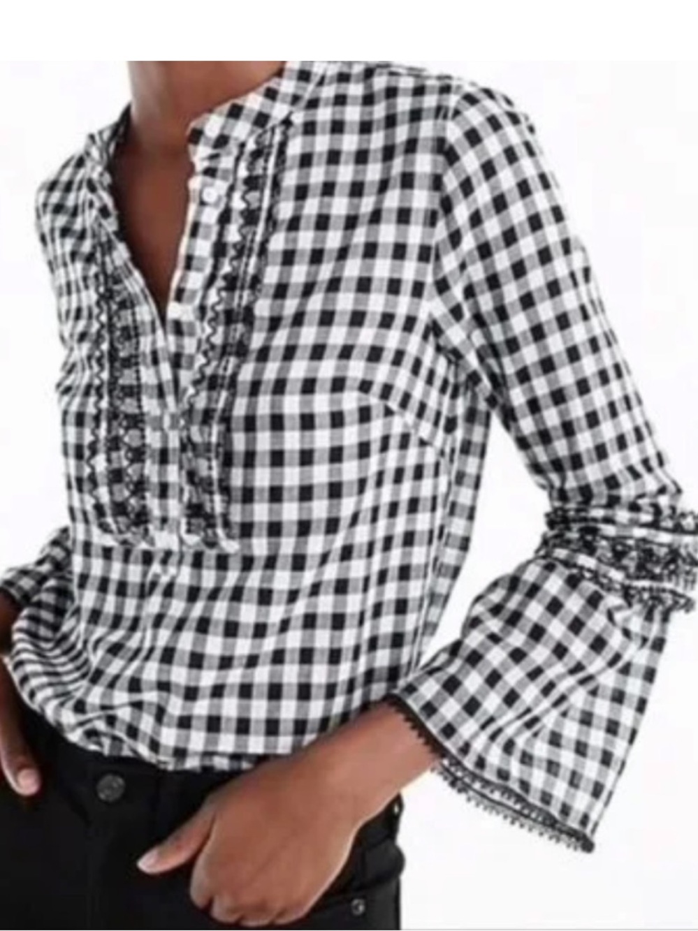J. Crew Cotton Gingham Ruffle Blouse